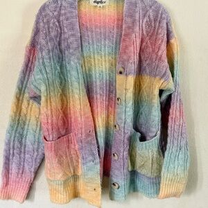 Women's Haptics Rainbow button down Cardigan Sweater size Medium